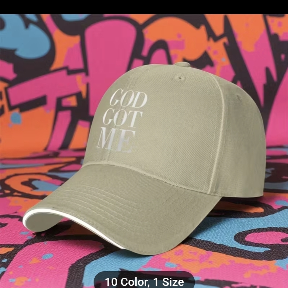 Khaki Baseball Cap with 'God Got Me' Embroidery